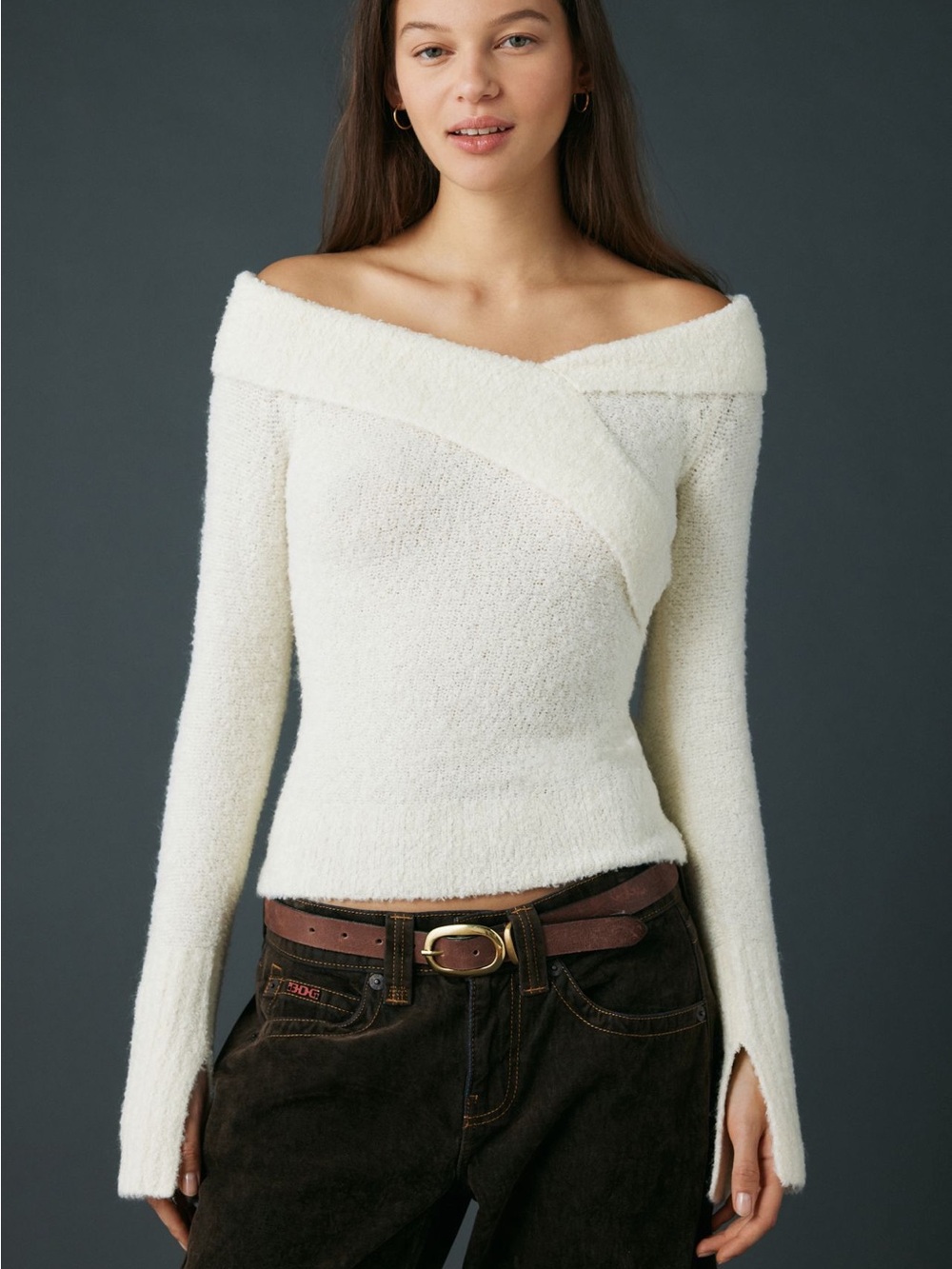 KIMCHI BLUE Andie Asymmetric Foldover Off-The-Shoulder Sweater